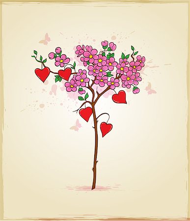 simsearch:400-07897102,k - Valentine vector background with flowering tree Stock Photo - Budget Royalty-Free & Subscription, Code: 400-07323633