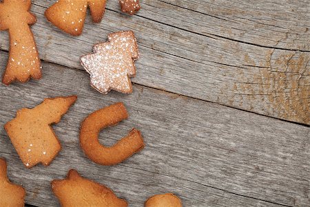 simsearch:400-05746007,k - Various gingerbread cookies on wooden table background with copy space Stock Photo - Budget Royalty-Free & Subscription, Code: 400-07323840