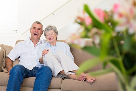 simsearch:400-07334704,k - Portrait of happy senior couple relaxing on sofa at home Stock Photo - Budget Royalty-Free & Subscription, Code: 400-07334734