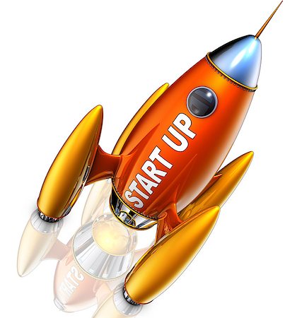 starting a business illustration - 3D rendering of a rocket with a start up icon Stock Photo - Budget Royalty-Free & Subscription, Code: 400-07334952