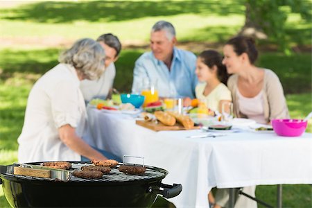 simsearch:649-07436856,k - Close-up of barbecue grill with extended family having lunch in the park Foto de stock - Royalty-Free Super Valor e Assinatura, Número: 400-07337155