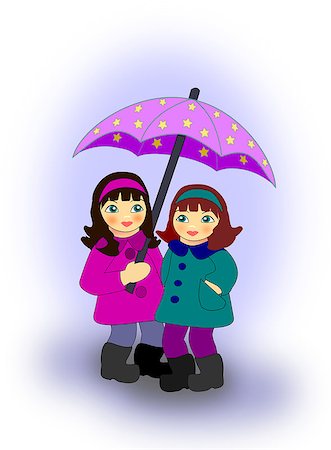 simsearch:400-08021518,k - Two little girls standing together under the umbrella. Stock Photo - Budget Royalty-Free & Subscription, Code: 400-07337582