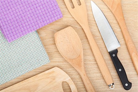 simsearch:400-05663382,k - Kitchen utensils on wooden table Stock Photo - Budget Royalty-Free & Subscription, Code: 400-07337780