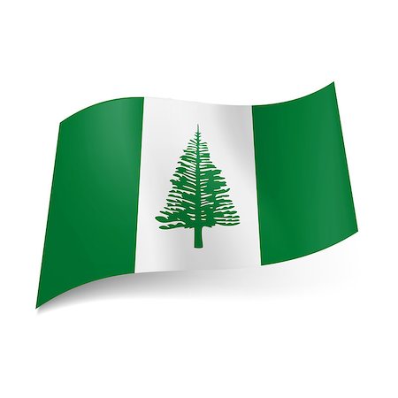 Flag of Norfolk Island: vertical white and green stripes with pine tree on central band Stock Photo - Budget Royalty-Free & Subscription, Code: 400-07337928