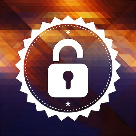 Security Concept with Icon of Opened Padlock. Retro label design. Hipster background made of triangles, color flow effect. Stock Photo - Budget Royalty-Free & Subscription, Code: 400-07337958