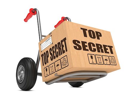 supersecretos - Cardboard Box with Top Secret Slogan on Hand Truck Isolated on White. Foto de stock - Super Valor sin royalties y Suscripción, Código: 400-07337999