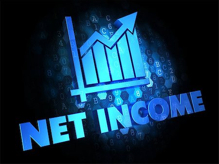 simsearch:400-07338798,k - Net Income with Growth Chart Icon - Blue Color Text on Dark Digital Background. Stock Photo - Budget Royalty-Free & Subscription, Code: 400-07338008