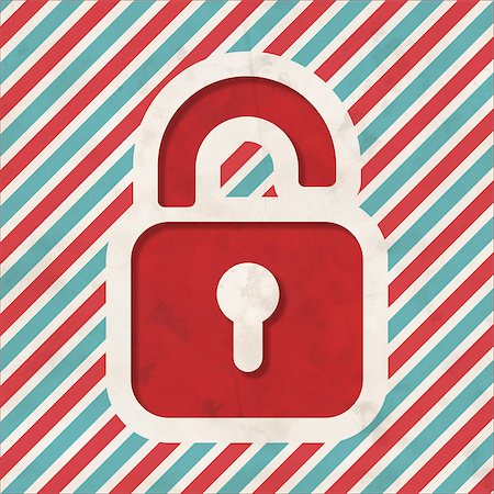 simsearch:400-08572391,k - Security Concept with Icon of Opened Padlock on Red and Blue Striped Background. Vintage Concept in Flat Design. Photographie de stock - Aubaine LD & Abonnement, Code: 400-07338035