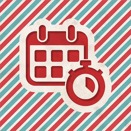 simsearch:400-07108048,k - Calendar with Stopwatch on Red and Blue Striped Background. Vintage Concept in Flat Design. Foto de stock - Super Valor sin royalties y Suscripción, Código: 400-07338041