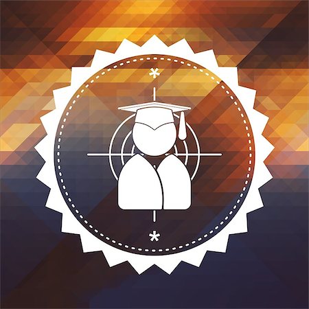 Icon of Target with Human Silhouette in Grad Hat. Retro label design. Hipster background made of triangles, color flow effect. Stock Photo - Budget Royalty-Free & Subscription, Code: 400-07338058