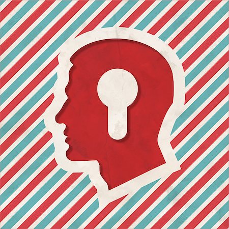 simsearch:400-07472751,k - Profile of Head with a Keyhole Icon on Red and Blue Striped Background. Vintage Concept in Flat Design. Stock Photo - Budget Royalty-Free & Subscription, Code: 400-07338050