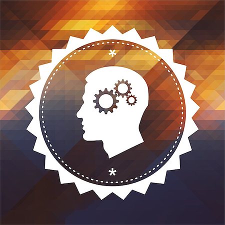 simsearch:400-08756550,k - Psychological Concept - Profile of Head with Cogwheel Gear Mechanism. Retro label design. Hipster background made of triangles, color flow effect. Stock Photo - Budget Royalty-Free & Subscription, Code: 400-07338060