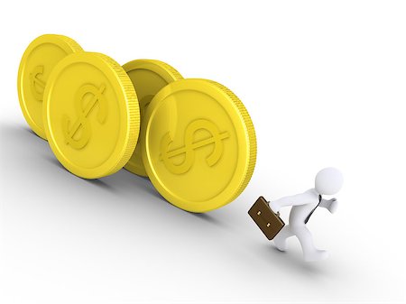 simsearch:400-07338104,k - 3d businessman is being chased by rolling dollar coins Stock Photo - Budget Royalty-Free & Subscription, Code: 400-07338104