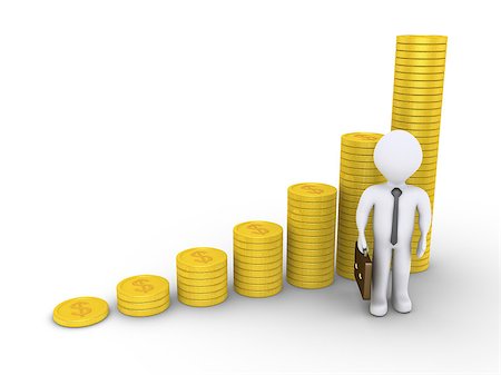 3d graphic chart of dollar coins and a businessman near them Stock Photo - Budget Royalty-Free & Subscription, Code: 400-07338106