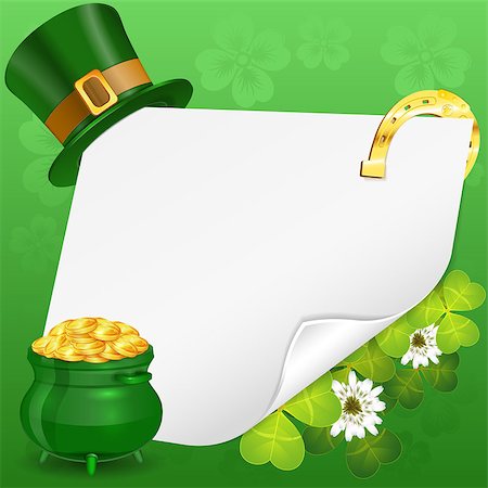 pot of gold - St. Patrick Day Poster with Sheet of Paper, Pot, Gold Coins, Hat, Horseshoe and Clover, vector Stock Photo - Budget Royalty-Free & Subscription, Code: 400-07338147