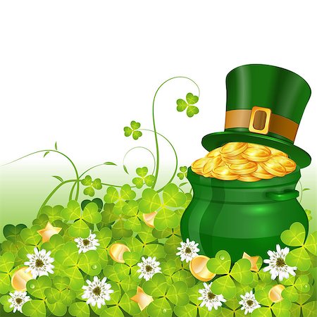 pot of gold - St. Patrick Day Poster with Pot, Gold Coins, Hat and Clover, vector Stock Photo - Budget Royalty-Free & Subscription, Code: 400-07338148