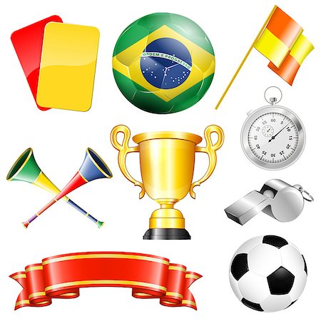 simsearch:400-07414089,k - Soccer Symbols with Brazil Ball, Ribbon, Flag and Trophy, isolated on white background vector Stock Photo - Budget Royalty-Free & Subscription, Code: 400-07338140