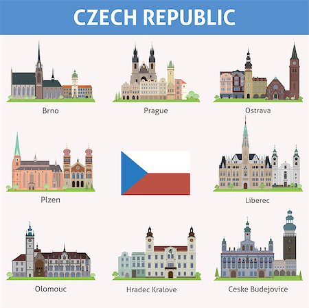 simsearch:400-07833868,k - Czech republic. Symbols of cities. Vector set Foto de stock - Super Valor sin royalties y Suscripción, Código: 400-07338377