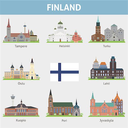 simsearch:400-07338378,k - Finland. Symbols of cities. Vector set Foto de stock - Super Valor sin royalties y Suscripción, Código: 400-07338379