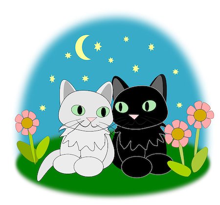 flowers in moonlight - Two cute cats sitting together and looking happy. Stock Photo - Budget Royalty-Free & Subscription, Code: 400-07338395