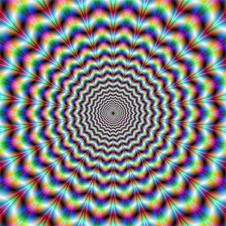 simsearch:400-06067180,k - Digital abstract fractal image with a psychedelic chevron ring design in green orange blue and red producing the optical illusion of movement.. Stock Photo - Budget Royalty-Free & Subscription, Code: 400-07338430