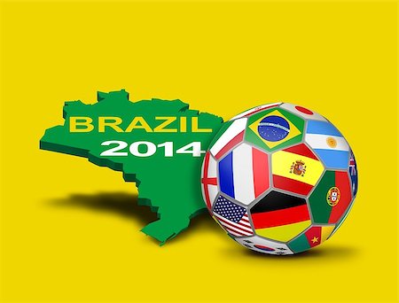simsearch:400-07312110,k - Soccer Ball with Team Flags and Brazilian Map Stockbilder - Microstock & Abonnement, Bildnummer: 400-07338476