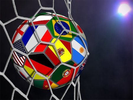 simsearch:400-07338591,k - Soccer Ball with Team Flags in Goals Net Fotografie stock - Microstock e Abbonamento, Codice: 400-07338592