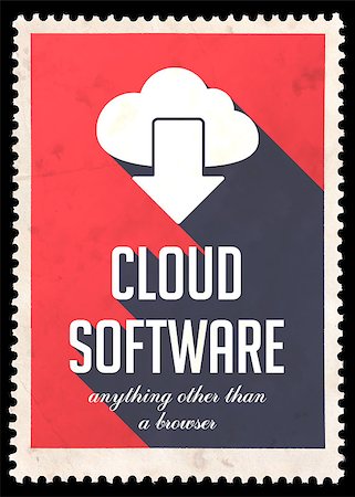 Cloud Software on Red Background. Vintage Concept in Flat Design with Long Shadows. Stock Photo - Budget Royalty-Free & Subscription, Code: 400-07338715