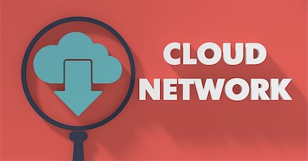 simsearch:400-05877439,k - Cloud Network Concept with Magnifying Glass in Flat Design with Long Shadows. Stockbilder - Microstock & Abonnement, Bildnummer: 400-07338732