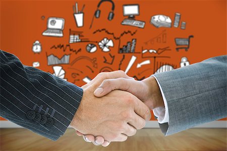 simsearch:400-07339684,k - Composite image of business handshake against brainstorm on orange wall Stock Photo - Budget Royalty-Free & Subscription, Code: 400-07339558