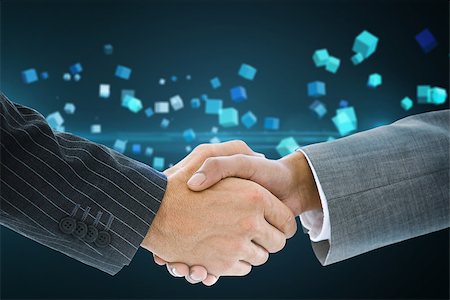 simsearch:400-07339626,k - Composite image of business handshake against futuristic screen with cubes Stock Photo - Budget Royalty-Free & Subscription, Code: 400-07339572