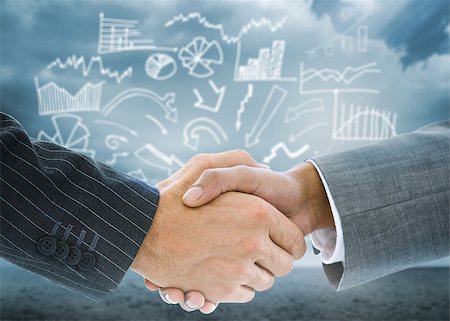 simsearch:400-07339684,k - Composite image of business handshake against brainstorm in cloudy sky Stock Photo - Budget Royalty-Free & Subscription, Code: 400-07339612