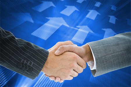 simsearch:400-07339626,k - Composite image of business handshake against futuristic shiny arrow Stock Photo - Budget Royalty-Free & Subscription, Code: 400-07339639