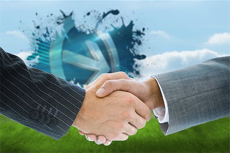 simsearch:400-07339626,k - Composite image of business handshake against splash showing arrow Stock Photo - Budget Royalty-Free & Subscription, Code: 400-07339641