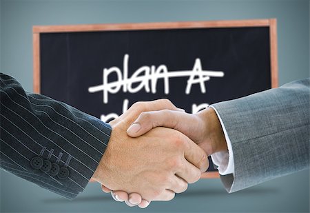simsearch:400-07339684,k - Composite image of business handshake against plan a and plan b written on a blackboard Stock Photo - Budget Royalty-Free & Subscription, Code: 400-07339650