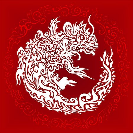 dragons tails tattoos - Red background with a stylized twisted dragon tattoo Stock Photo - Budget Royalty-Free & Subscription, Code: 400-07330059