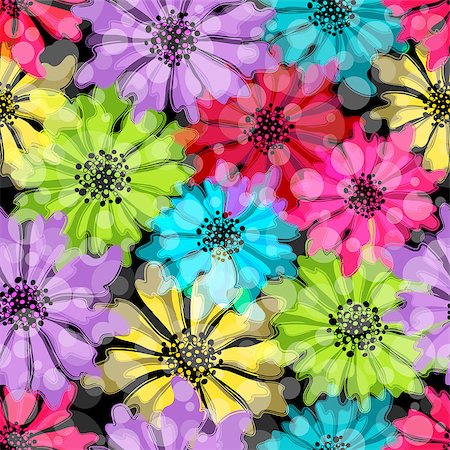 Seamless floral spring pattern with translucent flowers and balls on black (vector EPS 10. You can edit flowers) Foto de stock - Super Valor sin royalties y Suscripción, Código: 400-07330096