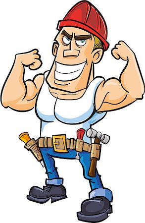 Cartoon worker flexing his muscles. Isolated Photographie de stock - Aubaine LD & Abonnement, Code: 400-07330236