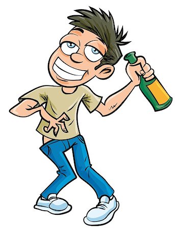 Cartoon drunk man with champagne bottle. Isolated Stock Photo - Budget Royalty-Free & Subscription, Code: 400-07330237