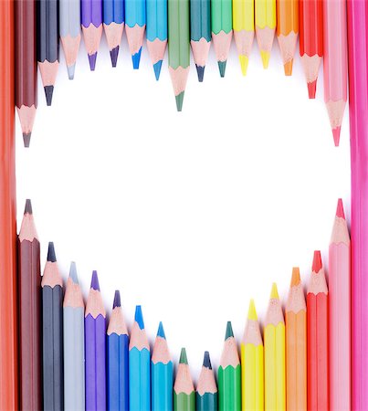 simsearch:400-07954156,k - Shape Heart of Sharpened Multi Colored Pencils isolated on white background Foto de stock - Royalty-Free Super Valor e Assinatura, Número: 400-07330327