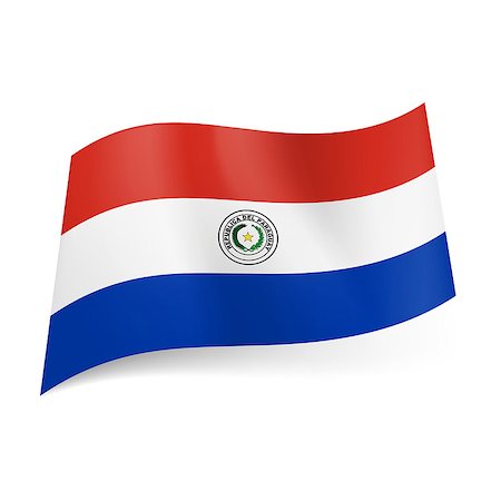 simsearch:400-06202298,k - National flag of Paraguay: red, white and blue horizontal stripes with coat-of-arms on central band Photographie de stock - Aubaine LD & Abonnement, Code: 400-07330404