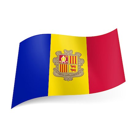 simsearch:400-06202298,k - National flag of Andorra: blue, yellow and red vertical stripes with coat-of-arms on central band Photographie de stock - Aubaine LD & Abonnement, Code: 400-07330428