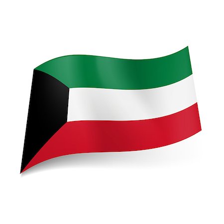 simsearch:400-05157469,k - National flag of Kuwait: green, white and red horizontal stripes with black trapezium on left side Foto de stock - Royalty-Free Super Valor e Assinatura, Número: 400-07330433