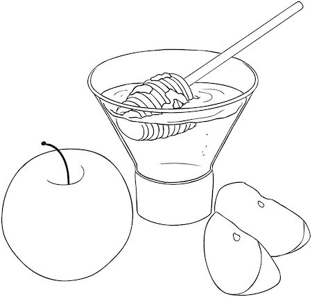 Vector illustration coloring page of honey and apple for Rosh Hashanah the Jewish new year. Stock Photo - Budget Royalty-Free & Subscription, Code: 400-07330814