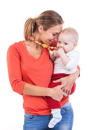 Young Caucasian woman and baby boy over white Stock Photo - Budget Royalty-Free & Subscription, Code: 400-07330945
