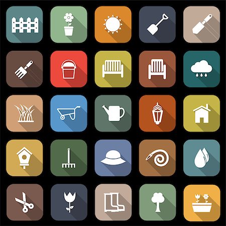 shovel in dirt - Gardening flat icons with long shadow, stock vector Stock Photo - Budget Royalty-Free & Subscription, Code: 400-07331032
