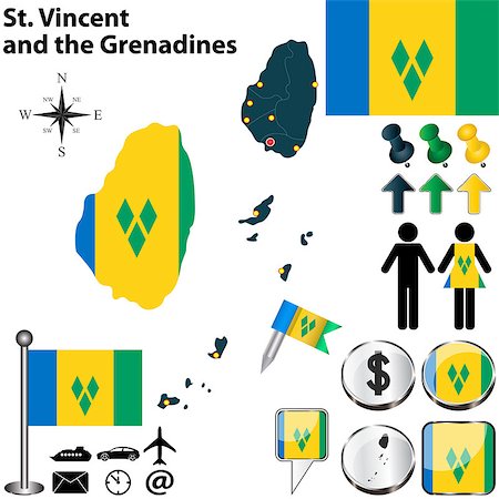 simsearch:400-07331048,k - Vector of St. Vincent and the Grenadines set with detailed country shape with region borders, flags and icons Stock Photo - Budget Royalty-Free & Subscription, Code: 400-07331060