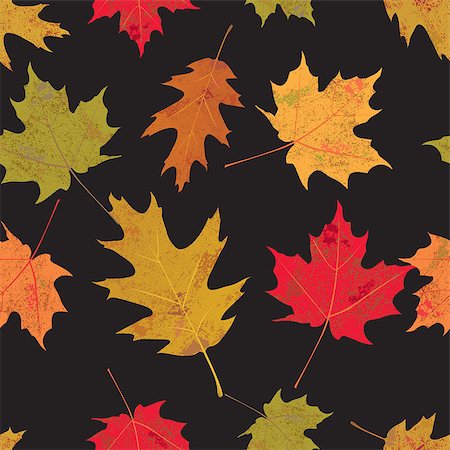 enterlinedesign (artist) - A seamless tileable illustration of colorful autumn leaves against a black background. Vector EPS 10 available. Stock Photo - Budget Royalty-Free & Subscription, Code: 400-07331135