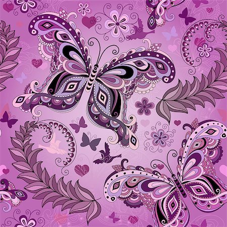 simsearch:400-07061067,k - Seamless pastel pink vintage pattern with butterflies (vector eps 10) Foto de stock - Super Valor sin royalties y Suscripción, Código: 400-07331412