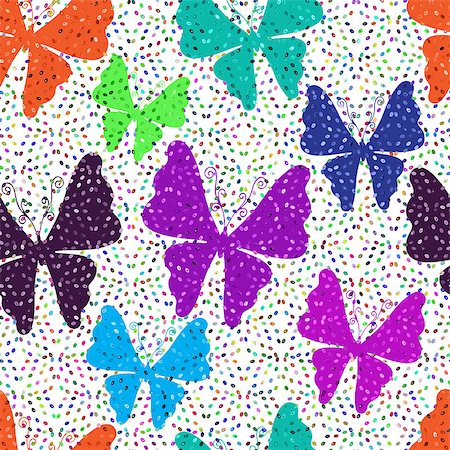simsearch:400-07061067,k - Motley spring seamless vivid white pattern with butterflies (vector eps 10) Foto de stock - Super Valor sin royalties y Suscripción, Código: 400-07331455